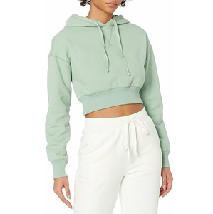 2025 femmes poids lourd à manches longues sweats à capuche respirant couleur unie haut court avec insigne de broderie 3D 100% coton pour l'automne - Product Image 5