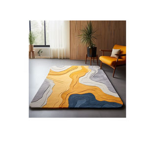 Tapis en laine tufté à la main de qualité supérieure Design abstrait rivière jaune dans un style moderne forme rectangulaire à poils hauts pour un usage domestique - Product Image 1