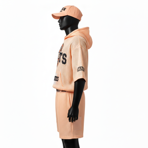 Ensemble court en mesh de haute qualité pour homme, tissu polyester respirant 160 GSM, vêtements de sport Peach, logo pour ensemble homme - Product Image 3