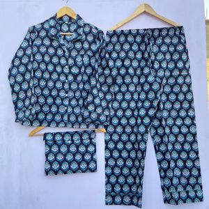 Conjunto de Pijama Informal de Algodón con Estampado Floral, Corte Ajustado, Cuello en V, Transpirable, para Verano - Product Image 1