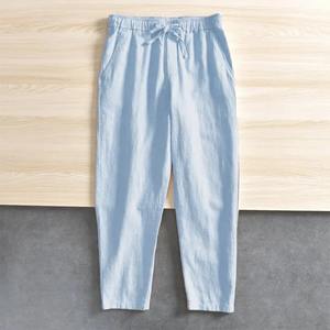 Straight Casual Cotton Linen Pants Men Wide Leg Lightweight Baggy Cotton Sweatpants Male Sport Jogger Straight Work Trousers - Product Image 2