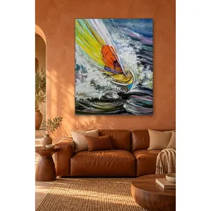 Impression sur toile de voilier coloré Fida sur vagues moussées - Product Image 1