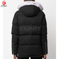 Chaqueta de invierno de lujo para hombre, con capucha de piel sintética, gruesa y cálida, acolchada, para exteriores, resistente al viento, para clima frío, estilo urbano.