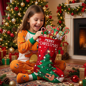 43 cm <b>Red</b> Christmas Stocking with Printed Design Fur and Plaid <b>Material</b> for Winter Festive Merry Christmas Occasion - Product Image 3