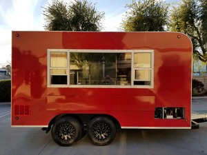 Remorque de cuisine mobile rouge 2,8 m à essieu simple, carrosserie en acier, style capsule moderne, alimentation intégrée, pour usage extérieur, restauration rapide, crème glacée, résistante à la rouille - Product Image 2