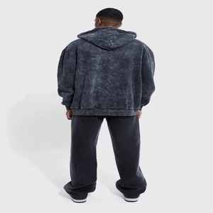 OEM โลโก้ที่กําหนดเองกรดล้างผ้าฝ้าย 100% วินเทจ Hoodies Unisex ขนาดใหญ่ 3D พัฟพิมพ์ซิปเต็มรูปแบบ Hoodie - Product Image 2