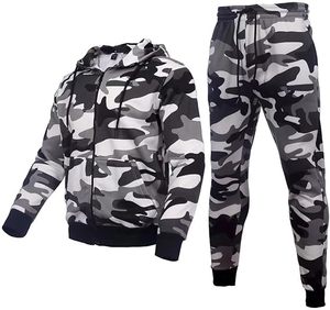 Hot Summer Logo personnalisé Polyester Tech polaire Full Zip Survêtement à capuche personnalisé CAMO Design deux pièces Jogging ensemble grande taille - Product Image 1