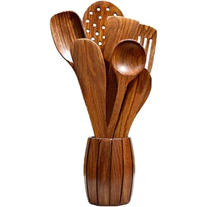 Gran oferta, utensilios de cocina de madera de Acacia antiadherentes duraderos, cuchara, espátula, juego de utensilios de madera de teca DE LA India por glowin fashion - Product Image 2