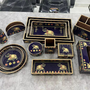 Grand ensemble de plateaux de service faits à la main en bois imprimé écologique de 12 pièces classiques pour Tables à manger de cuisine décor de salon - Product Image 1