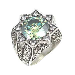 925 <b>Sterling</b> <b>Silver</b> Hand-Engraved Star Moissanite <b>Ring</b> for <b>Men</b> - Product Image 1