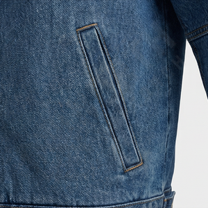 Ensemble de vêtements décontractés pour hommes, jean en denim à col montant réversible, logo sur le devant, coupe ajustée, veste d'hiver streetwear - Product Image 5