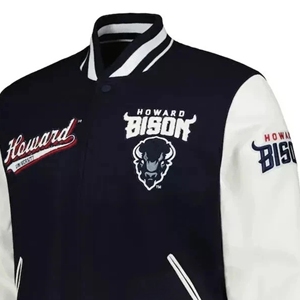 Howard Bison Custom HBCU Letterman Jacket Estilo vintage Varsity Jacket Logotipos bordados Tela de lona de doble botonadura lavada - Product Image 3