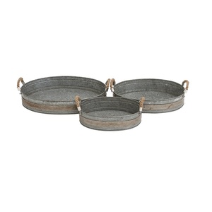 Antique Designing Meta Fruits Serving tray With Rope Handle Rounded Shape Salad Serving Tray With Set Of 3 Pcs For Sale - Product Image 1