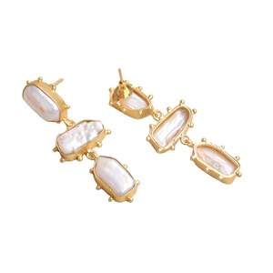 Natural Brass Drop <b>Earrings</b> Premium Pearl Natural Semi Precious Stone Antique Brass Finish Boho Chic Design Perfect Wholesale - Product Image 4
