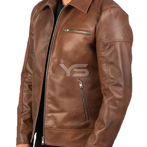 Chaqueta de cuero de invierno informal de alta calidad para hombre con cierre de cremallera y cuello Servicio OEM disponible - Product Image 6