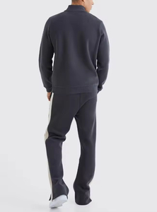 New Custom High Quality Cotton Tracksuit <b>Quarter</b> <b>Zip</b> And Flared Pants Luxury Oversized Sweatsuit For <b>Men</b> - Product Image 3