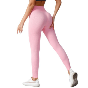 Levantamiento de cadera Gimnasio Fitness Acanalado Tight Solid Yoga Leggings Mujeres Secado rápido Transpirable Ligero Alta elasticidad Sin costuras - Product Image 4