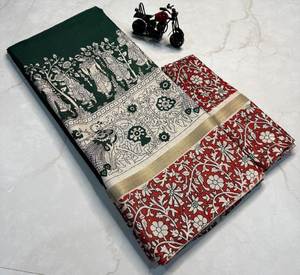 Sari de Algodón Reversible Elástico Super Mul Mul con Borde de Hilo Dorado para Fiestas - Product Image 3