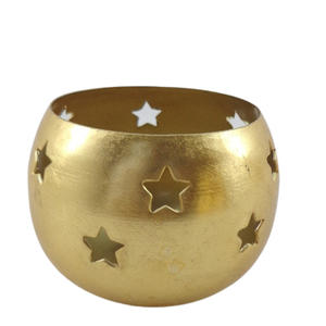 Lot de 2 pots à bougies ronds en métal plaqué or pour le salon et la décoration de table faits à la main. - Product Image 1