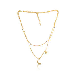 Collar con colgante de estrella y Luna, labradorita Natural, joyería al por mayor, conjunto de dijes, Collar chapado en oro de latón - Product Image 4