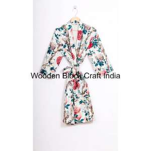 Handmade Pure Cotton Kantha Quilted <b>Long</b> Winter Floral Embroidery Multicolor <b>Kimono</b> <b>Robe</b> Womens Eco-Friendly - Product Image 6