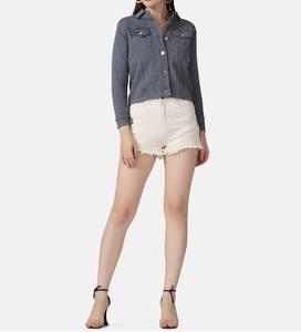 Veste en jean ajustée bleu ardoise recadrée veste à la mode douce au toucher Vestes de style urbain de qualité supérieure pour femmes manches complètes - Product Image 2