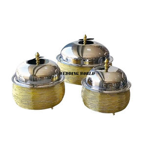 Ensemble de trois casseroles décoratives de forme ronde en acier inoxydable pour plats chauffe-plats en métal de luxe vendus en gros - Product Image 1