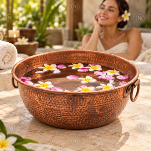 Bassin de pédicure rond en cuivre martelé fait main NJ pour bain de pieds et spa à domicile - Product Image 4