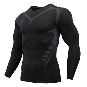 Full Sleeve <b>Black</b> Elastic Tight Workout <b>Shirt</b> Men Workout Clothing Sports Wholesale <b>Compression</b> <b>Shirts</b> - Product Image 1