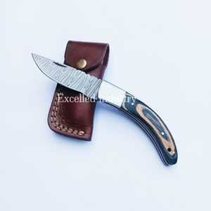 มีดพับตั้งแคมป์แบบยุทธวิธีมีดพกพามีดด้ามไม้พร้อมเคสหนัง - Product Image 1