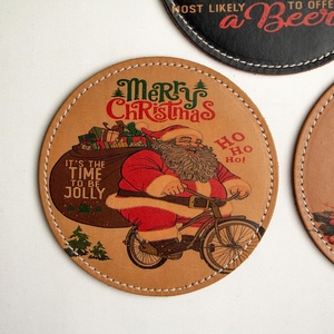 Promotional-<b>Cheap</b> Factory-Debossed Custom Logo Round-Leather PU-Coffee Tea-Cup Coaster-Real Cowhide Tea-Coasters <b>Set</b> - Product Image 5