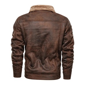 Chaqueta de cuero de otoño e invierno para hombre, abrigo de cuero de Bombardero Marrón grueso y cálido, prendas de vestir para hombre, cortavientos con Cuello de piel de lana - Product Image 2