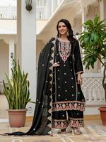 Ensemble Sharara en soie chinon pure, magnifique et élégant, style indien et pakistanais, ensemble Sharara ethnique lourd, noir, pour les fêtes et les mariages, pour femmes