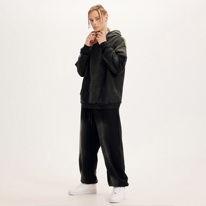 Conjunto de pantalones de chándal y Sudadera con capucha a la moda para hombre, ropa de calle de lavado ácido, 100% algodón, 350G, jersey de peso pesado, chándal - Product Image 2