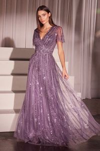 Robe de soirée en satin ornée, style romantique, imprimé plissé en tulle, motifs linéaires perlés complexes - Product Image 3