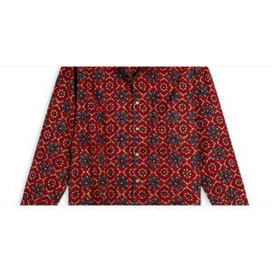 Camisa Ajrakh de Manga Larga en Tonos Madder e Índigo con Estampado Floral Hecho a Mano en Tela Popelina - Product Image 1
