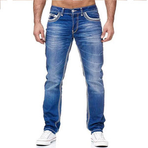 Jeans en denim de haute qualité, déchirés et ajustés, droits et stylés pour hommes, jeans streetwear à imprimé style hip hop, avec logo personnalisé - Product Image 2