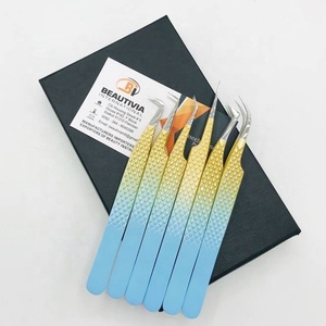 แหนบต่อขนตาสแตนเลสสองโทนความงามแบบใช้มือทดสอบอย่างยั่งยืนเคล็ดลับเส้นใยปริมาณแหลม - Product Image 3