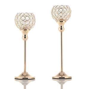 Bougeoirs en cristal plaqué or, support de table à manger élégant avec perles de cristal, grande demande, décoration d'intérieur - Product Image 3