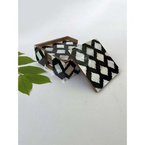 Luxury Mother of Pearl Tea <b>Coaster</b> <b>Set</b> with Holder Custom Size round Square Bone Inlay Luxury Mats & Pads - Product Image 4