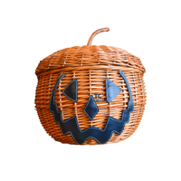 Panier tissé à la main en usine panier-cadeau en rotin en plastique en forme de citrouille avec couvercle pour le stockage d'Halloween