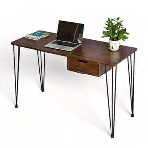 120x50cm Rubber Wood <b>Computer</b> <b>Desk</b> with Drawers Iron Legs Hairpin SPD68211 - Product Image 1