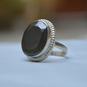 Piedra preciosa de azabache negra facetada ovalada Plata de Ley 925 Obsidiana negra Anillo llamativo delicado Joyería de piedras preciosas naturales Premium - Product Image 3