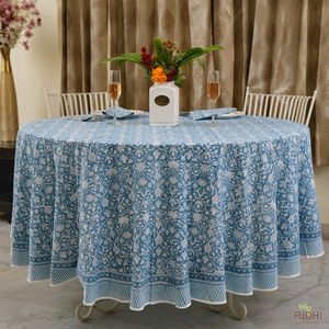 Turquoise Blue Floral Indian Hand Block Printed 100% Pure Cotton <b>Tablecloth</b> Dining Table Cover Christmas Gift New Arrivals - Product Image 6