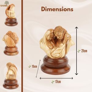 Escultura de la Sagrada Familia Tallada a Mano en Madera de Olivo, Diseño Art Deco Ghassan Salsa, 21 cm, Decoración Navideña Religiosa Hecha a Mano - Product Image 4