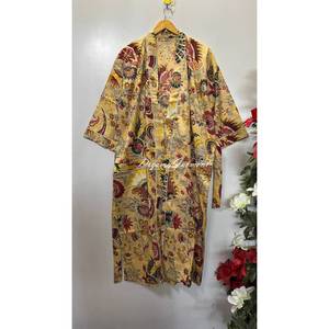 Kimono Ligero de Algodón Indio con Estampado Floral Boho, Túnica para la Playa - Product Image 1