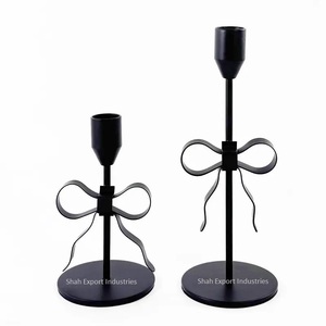 Bougeoir conique en métal noeud papillon noir pour la décoration de table d'événement de mariage à la maison - Product Image 1