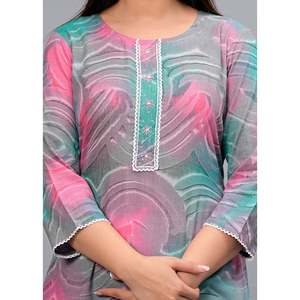 Kurta Casual Recta Rosa y Turquesa para Mujer, Tela Popelina Transpirable con Estampado Digital - Product Image 5