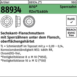 Tuerca de seguridad hexagonal dentada M8 8 FlZnnc 480h-L Paquete de 200 piezas - Product Image 1