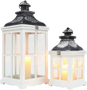 Conjunto de diseño premium de 2 linternas con marco de madera talladas a mano, colores personalizados con tapa de metal para decoración del hogar - Product Image 5